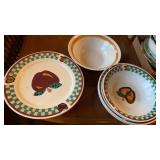 4 APPLE BOWLS AND PLATES & ANOTHER CERAMIC BOWL