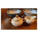 4 APPLE BOWLS  AND PURITAN 22, KT GOLD TRIMMED