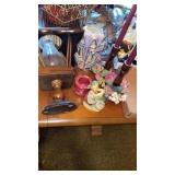 CANDLES, FUGURINE AND CONTAINER