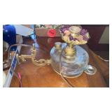 ANTIQUE WALL OIL LAMP WITH HOLDER CONVERTED  TO