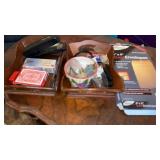 OFFICE SUPPLIES IN WOODEN TRAYS