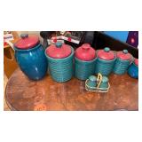 CERAMIC CANISTERS WITH SALT AND PEPPER SHAKERS