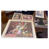 3 FLORA PICTURES, WELL PICTURE, FRAMES AND