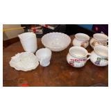 MILK GLASS PIECES AND 4 SOUP BOWLS