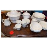 SET OF CREAM COLORED DISHES MANY PLATES AND BOWLS