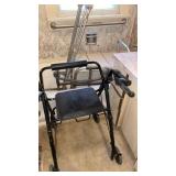 WALKERS, 3 CRUTCHES AND SHOWER CHAIR