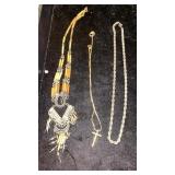 CROSS, INDIAN LOOKING AND CHAIN NECKLACE