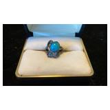 TURQUOISE RING SIZE 5ISH , STERLING SILVER BAND