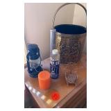 VINTAGE WASTE BASKET WITH FLASH  LIGHT, LANTERN,