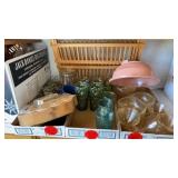 3 BOXES OF GLASS WARE AND DRYER RACK