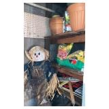 PARTIAL BAGS POTTNG SOIL CLAY POTS AND SCARECROW