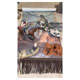 SCROLL PICTURE- FIGURINES OF INDIANS,WOLVES