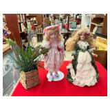 Porcelain Dolls and Floral Display