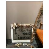 Framed Glass Sign with Garland