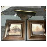 Two Framed Prints and Shelf