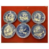 Six Blue Transferware Plates