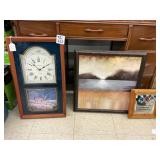 Framed Clock and Art Trio