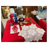 Patriotic Bear Pair and Lace Doily