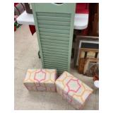 Wood Shutter and Upholstered Storage Ottomans