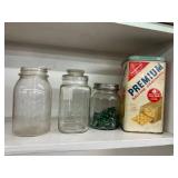 Glass Jars and Tin Set