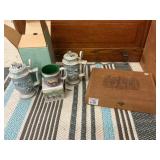 Ceramic Steins and Wooden Box