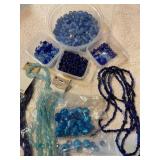 Blue glass beads, etc