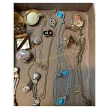 Various jewelry pcs, lockets, pill holders,