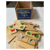 Learning Dominos & wood Chalk box 7' x 3 3/4ï¿½ x 4