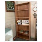 Large 5 adj shelf wooden shelving unit w/contents,