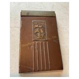 Vintage metal desk memo notebook, brass top,