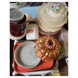 Misc plastic containers, Coleman drink jug,