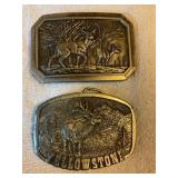 2 belt buckles deer & elk 3.5' longest