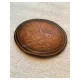 Tooled leather Eagle motif  belt buckle, 3.5'