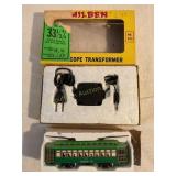 Milben microscope transformer & trolley car, not
