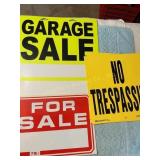 7 Signs, no trespassing, Garage Sale, For Sale