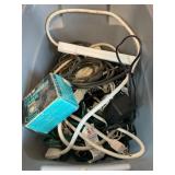 Tote w/ extension cords, power strips, timer, etc