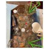 Misc glass sundae dishes, ice cream scoops, s