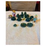 Miniature tea set & figures, 2' tallest