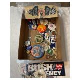 Political, advertising buttons, bumper, s