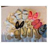 9 pr doll shoes, plastic, rubber, cloth,