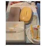 Assorted Tupperware jello mold, sheet cake