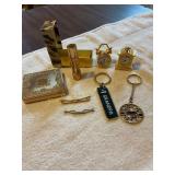Misc miniature clocks, keychains, perfume h