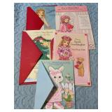5 paper doll cards, New