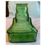 Wheaton green log cabin coin bank 6' tall