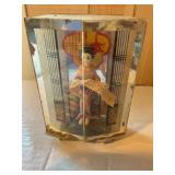 Geisha doll in glass case 5.5' tall, shows wear