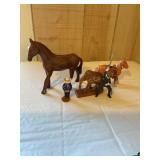 5 small figurines soldier, horse, wood elephant &