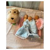 Tote w/ 3 doll puppets -9' & Dog puppet