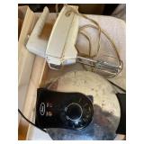 Misc wood rolling pin, sunbeam hand mixer,