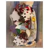 4 totes craft items, paint, wood items, ornament