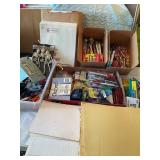 Misc office supplies, crayons, scissors, paper